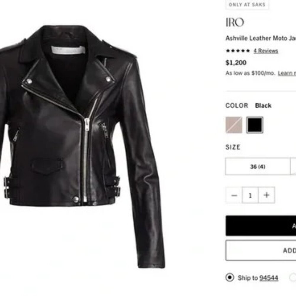 IRO Ashville Black Lambskin Leather Moto Biker Jacket RARE Size US 10 EU 42 - Picture 2 of 15